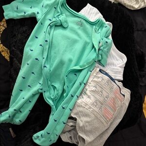 Green Whale Print Kids One Piece & Swaddler bundle